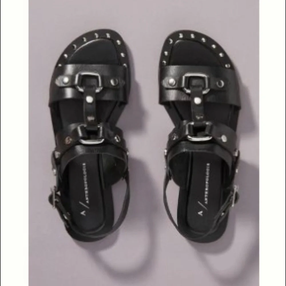 Anthropologie Hattie Black Studded Slingback Sandals - Picture 1 of 5